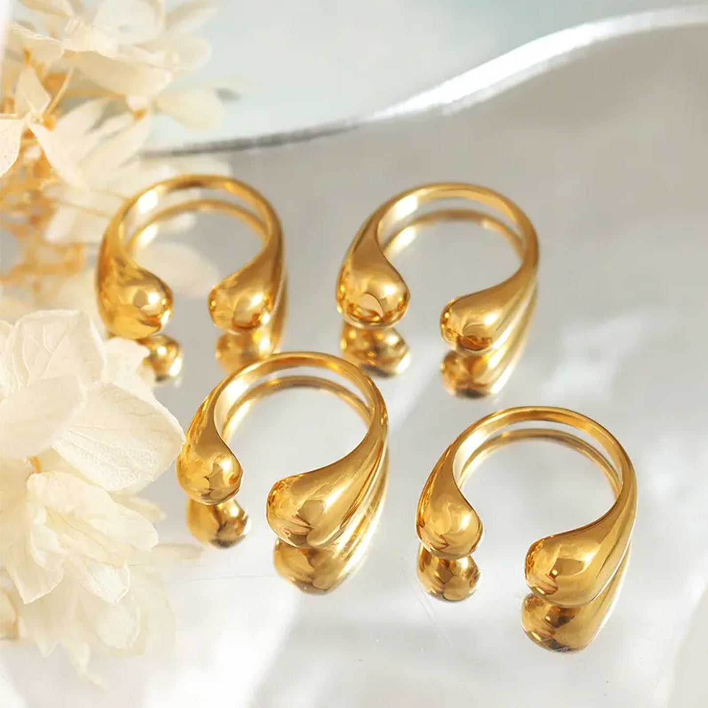 18K Gold Color Open Dome Statement Ring, Chunky Rings, Thick Gold Cuff Ball Ring, Bold Stacking Ring