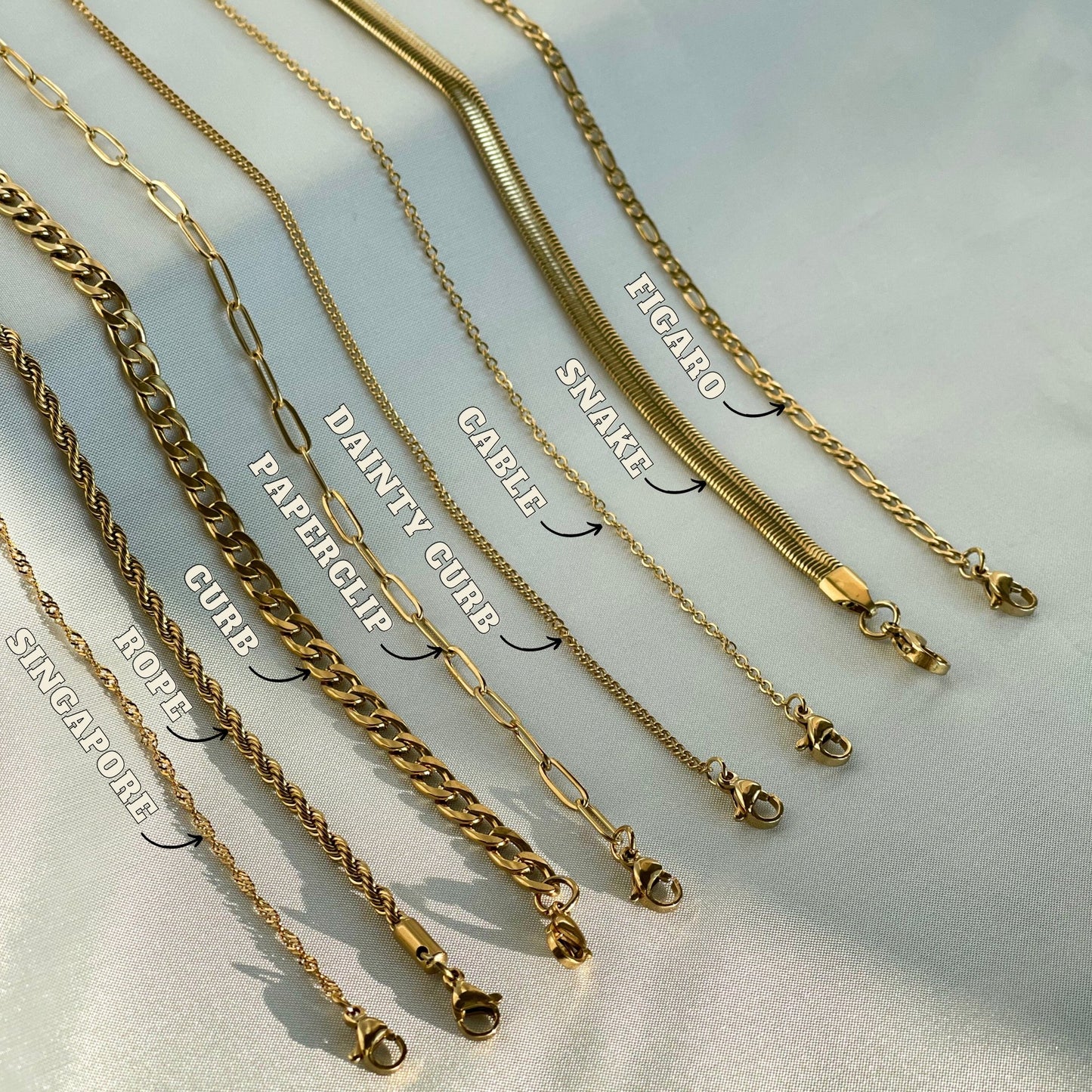 18K Gold Chain Necklace, Cuban Chain, Cable Chain, Paperclip Chain, Twist Chain, Figaro Chain, Curb Chain - Esel Jewelry