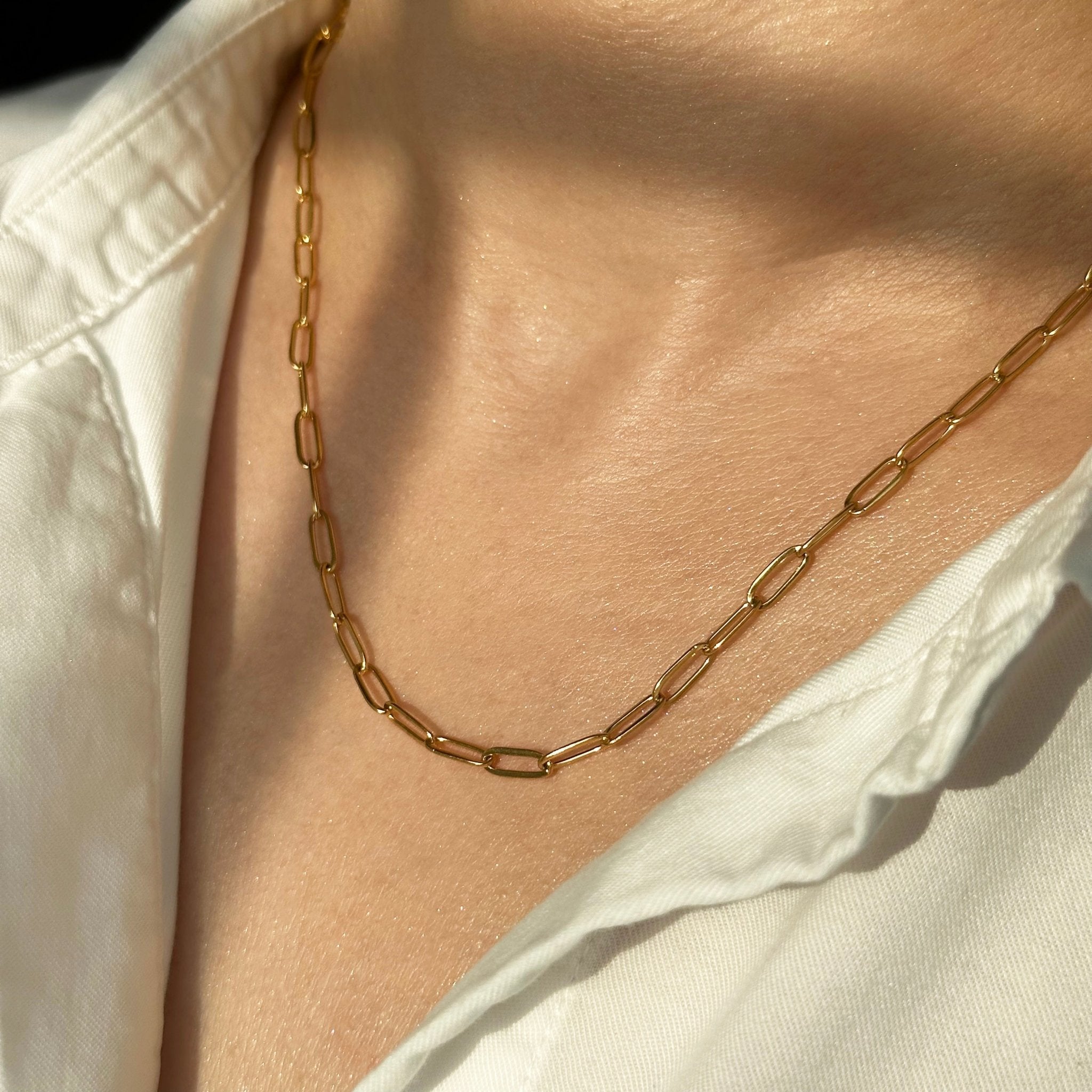 18k Gold Filled Paper Clip Chain 5mm Link Chain Necklace, Drawn Cable –  Bella Joias Miami